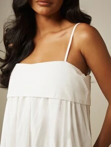 MISSGUIDED Folded Bust Spaghetti Strap Flowy Maxi Dress Empire Waist Sleeveless Summer Beach Elegant Long Gown - White - View 5