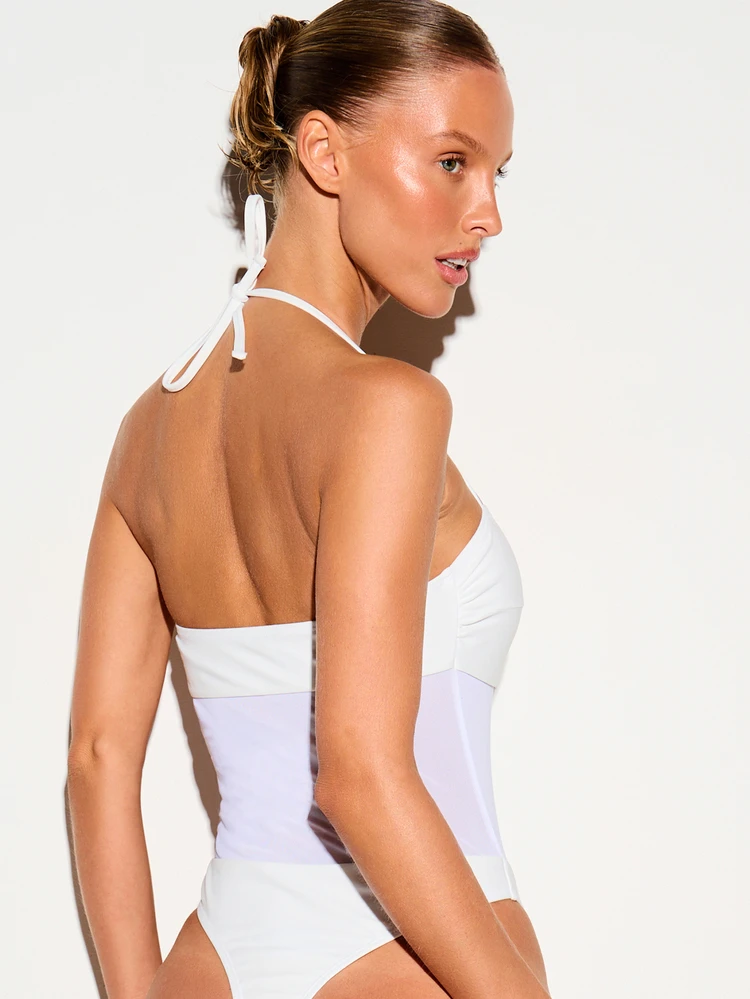 Twist Bust One-Piece Swimsuit With Sheer Insert