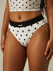 MISSGUIDED MSGD Polka Dot High Waist Elastic Waistband Brief Panty With Logo Tab Detail - Black and White - View 4
