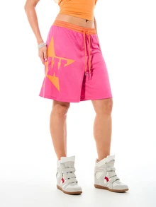 SUMWON WOMEN Oversized Star Graphic Drawstring Shorts With Bold Logo Print Wide Leg Bermuda Style Summer Casual Shorts - Pink - View 4