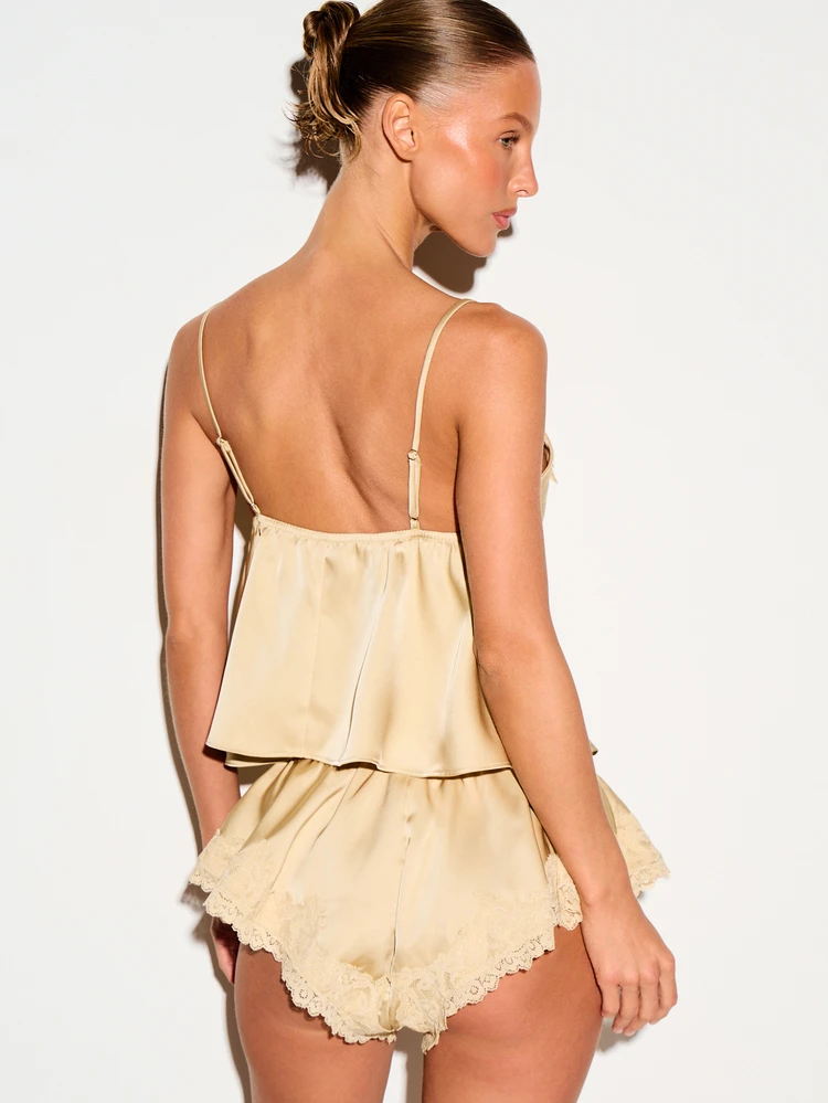 Satin Cami Top And Lace Trim Shorts Set
