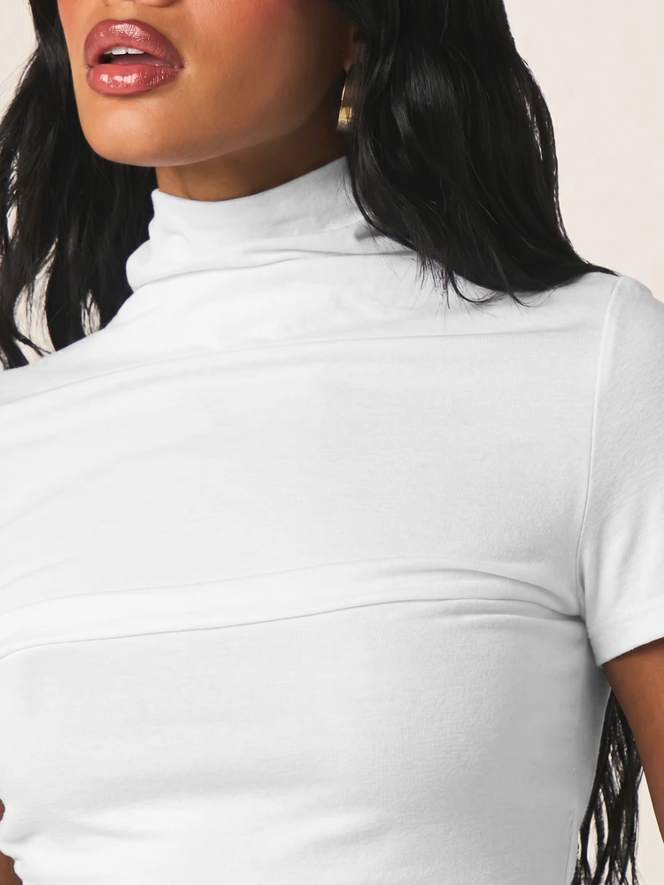 MISSGUIDED Mock Neck Backless Crop Top With Short Sleeves Ruched Body-Hugging Open Back Design