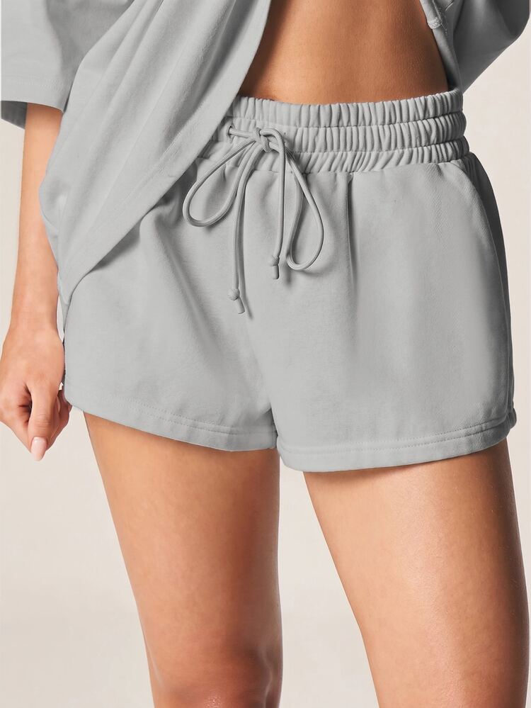 MISSGUIDED Trophy Wife Slogan Print High Waist Sweat Shorts With Elastic Waistband And Drawstring Casual Loungewear