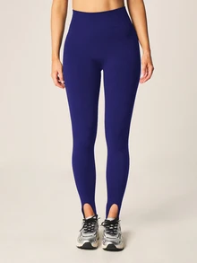 MISSGUIDED High Waist Stirrup Leggings With Seamless Knit Fabric And Ankle Strap Detail For Yoga Pilates - Navy Blue - View 6