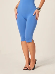 MISSGUIDED Mono Capri Bandeau sin Tirantes sin Mangas Ajustado de Una Pieza ajustado con Abertura Lateral en el Bajo para Primavera Verano - Azul - Ver 3