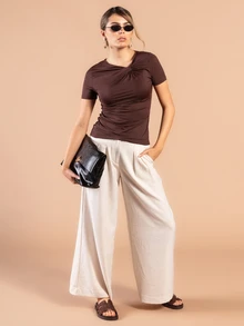 Rouah Womens Fitted Knot Detail Comfort Stretch Lightweight Top - Perfect For Summer, Lightweight Top - Brown - View 6