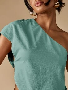 MISSGUIDED One Shoulder Asymmetric Hem Blouse Top Summer Party Casual Everyday Wear - Blue - View 6