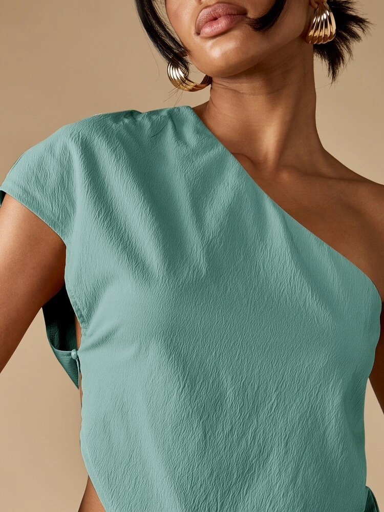 MISSGUIDED One Shoulder Asymmetric Hem Blouse Top Summer Party Casual Everyday Wear