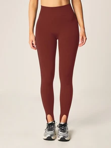 MISSGUIDED 高腰腳蹬緊身褲，修身顯瘦設計搭配腳踝綁帶細節，適用於瑜珈、皮拉提斯及日常穿著 - 酒紅色 - 查看 6