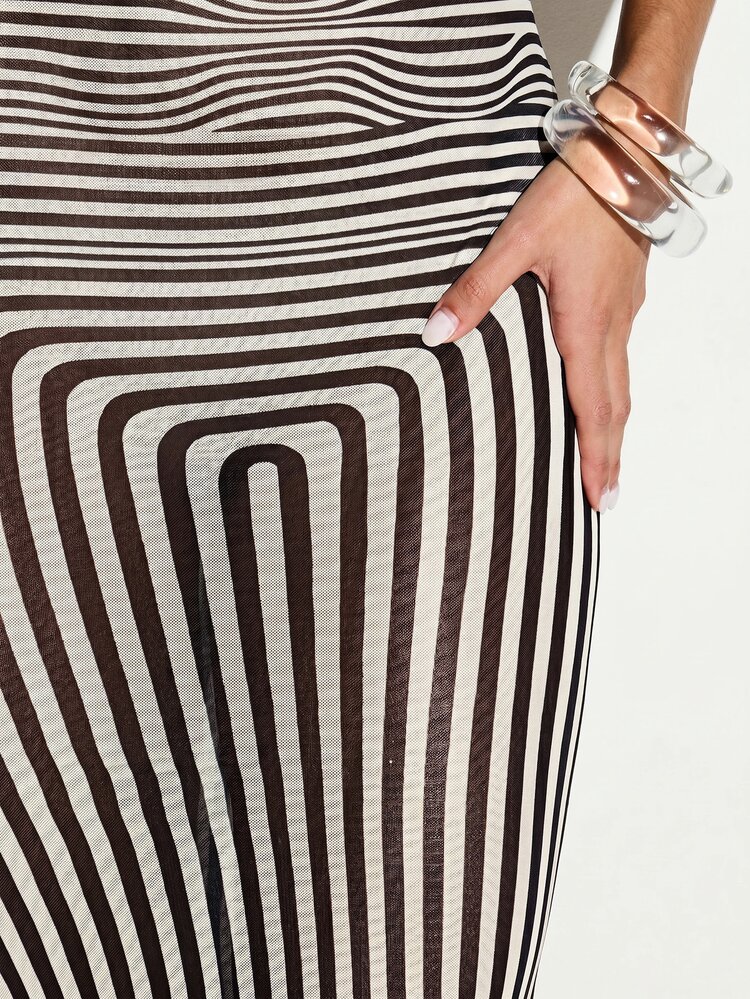 KIZN Striped Sleeveless Maxi Dress With Mesh Yoke