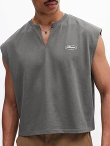SUMWON Regata Muscle Oversized Sem Mangas com Decote em V e Estampa Gráfica de Logotipo Oval para o Verão - Cinza - Visão 4