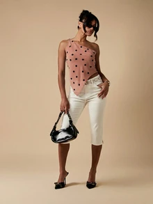 MISSGUIDED 單肩圓點透視網紗上衣，不對稱垂墜領口，無袖夏季派對上衣 - 珊瑚粉 - 查看 7