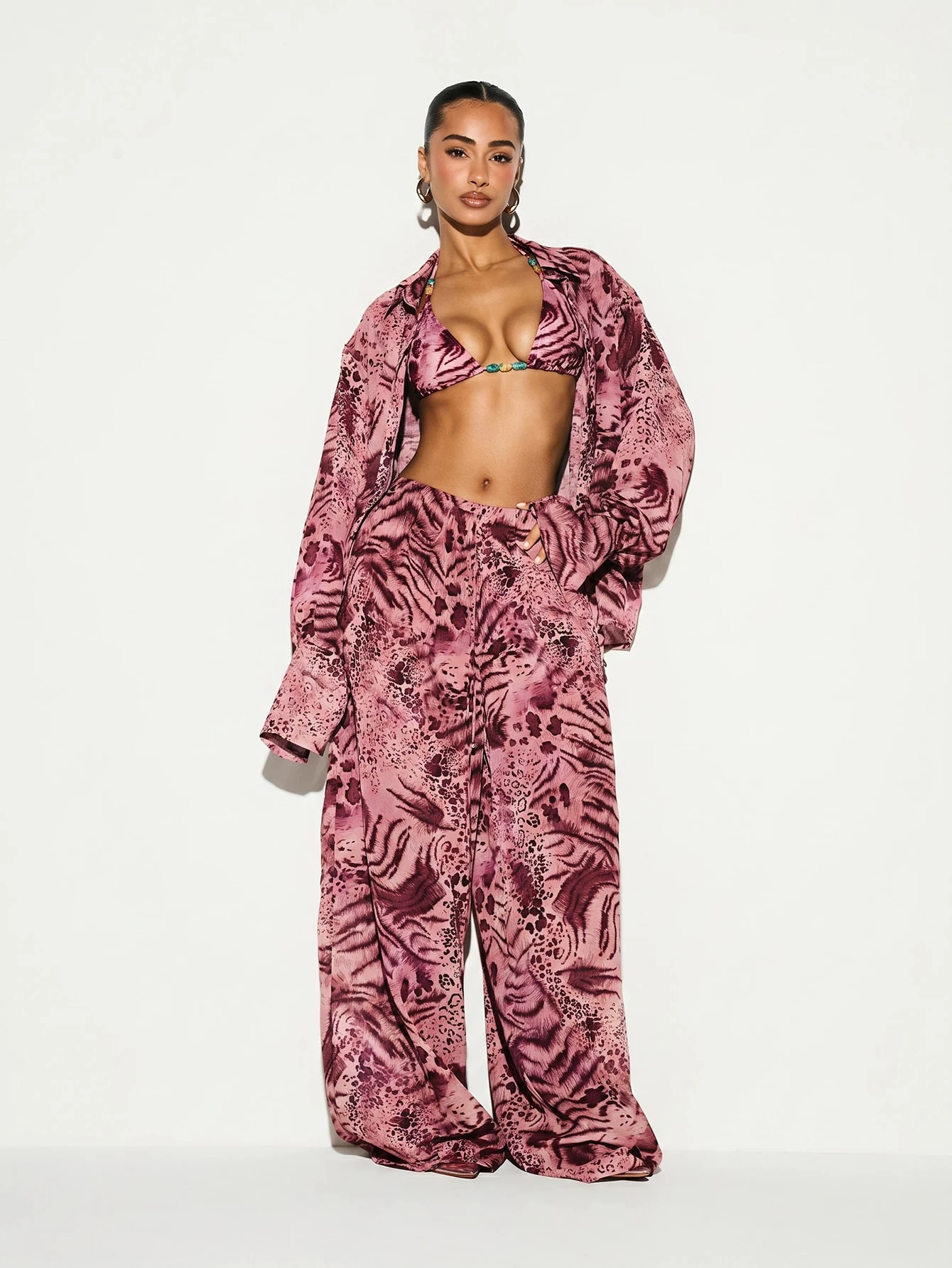 MIXED ANIMAL PRINT WIDE LEG TROUSER