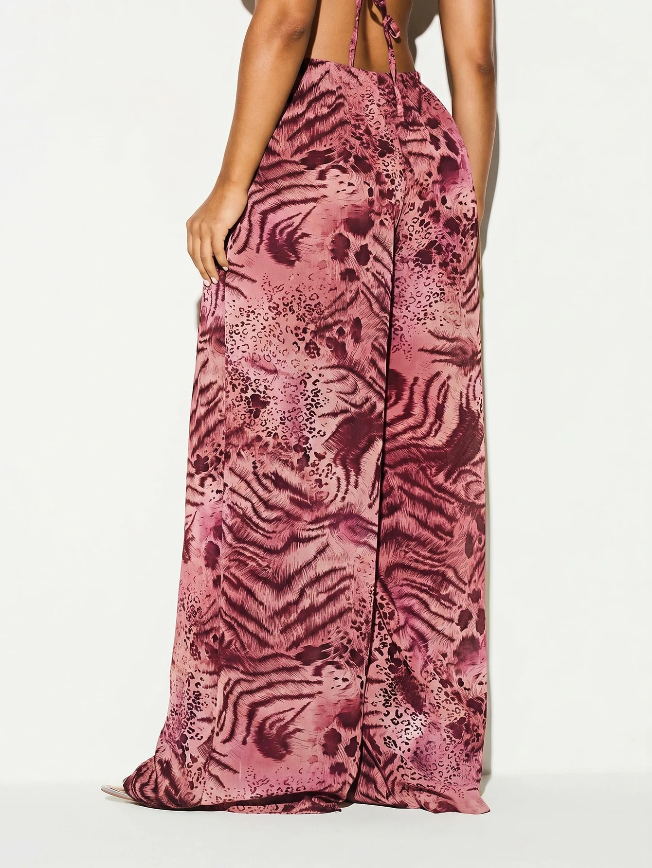 MIXED ANIMAL PRINT WIDE LEG TROUSER