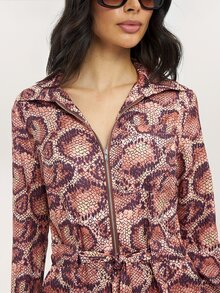 Dancing Leopard Brown And Pink Snake Print Belted Jumpsuit, Everyday Weekend Wear - Multicolor - View 3
