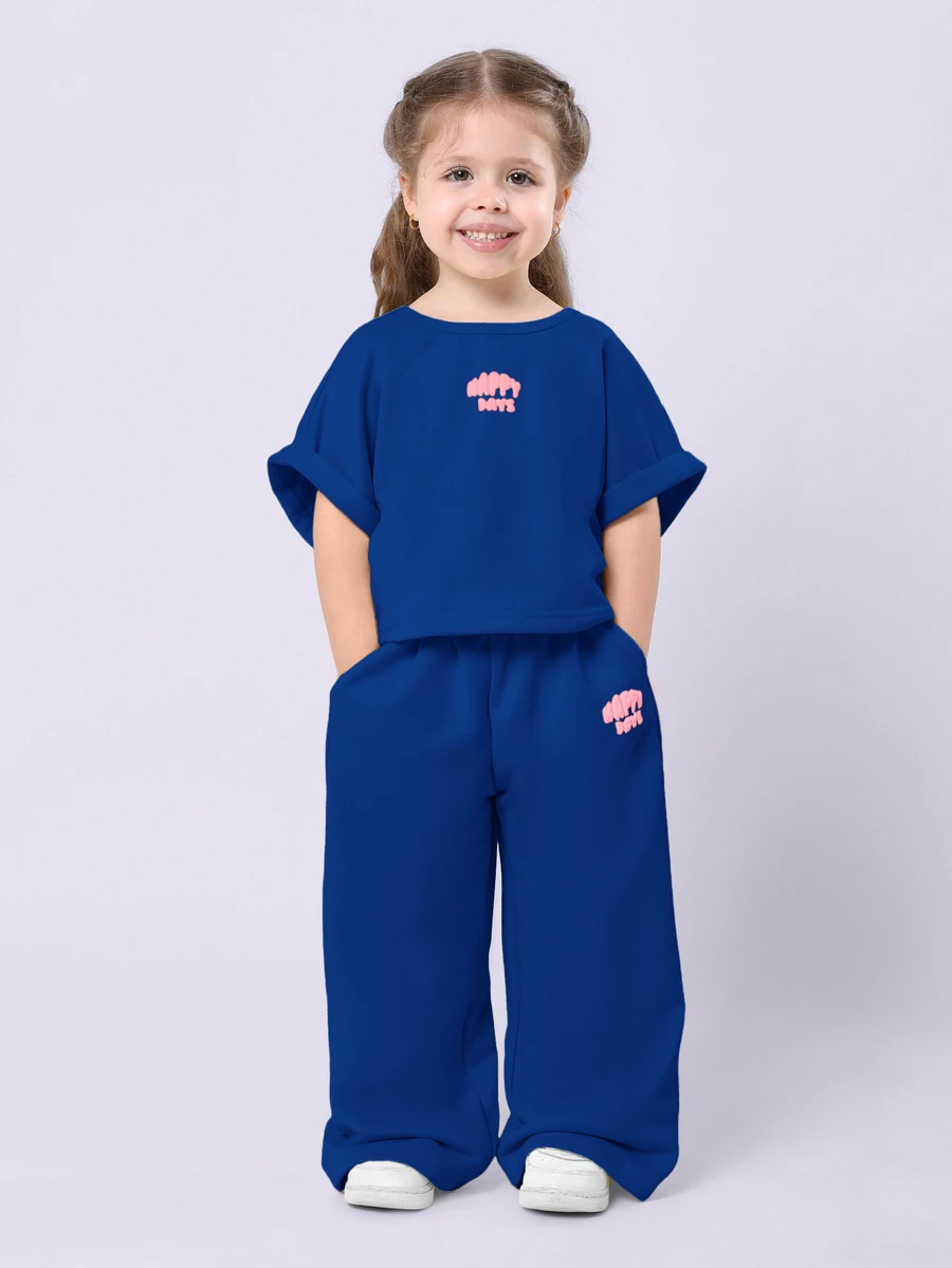 SUMWON Setelan Baju dan Celana Jogging Anak Perempuan Motif Huruf Gelembung "Happy Days" yang Serasi - Biru - View 1