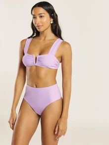 KSTM High Waist Bikini Bottom Full Coverage Smooth Swimwear Summer Beach Vacation Holiday Pool Party Cheeky Cut - Purple - View 3