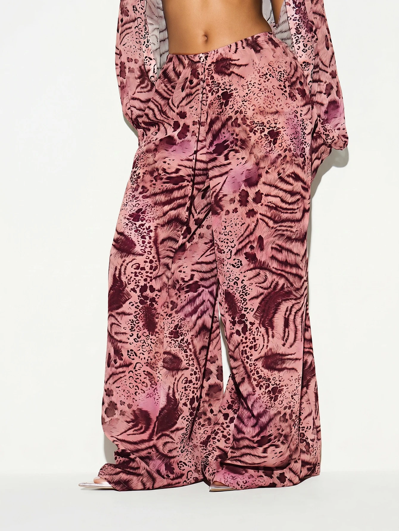 MIXED ANIMAL PRINT WIDE LEG TROUSER