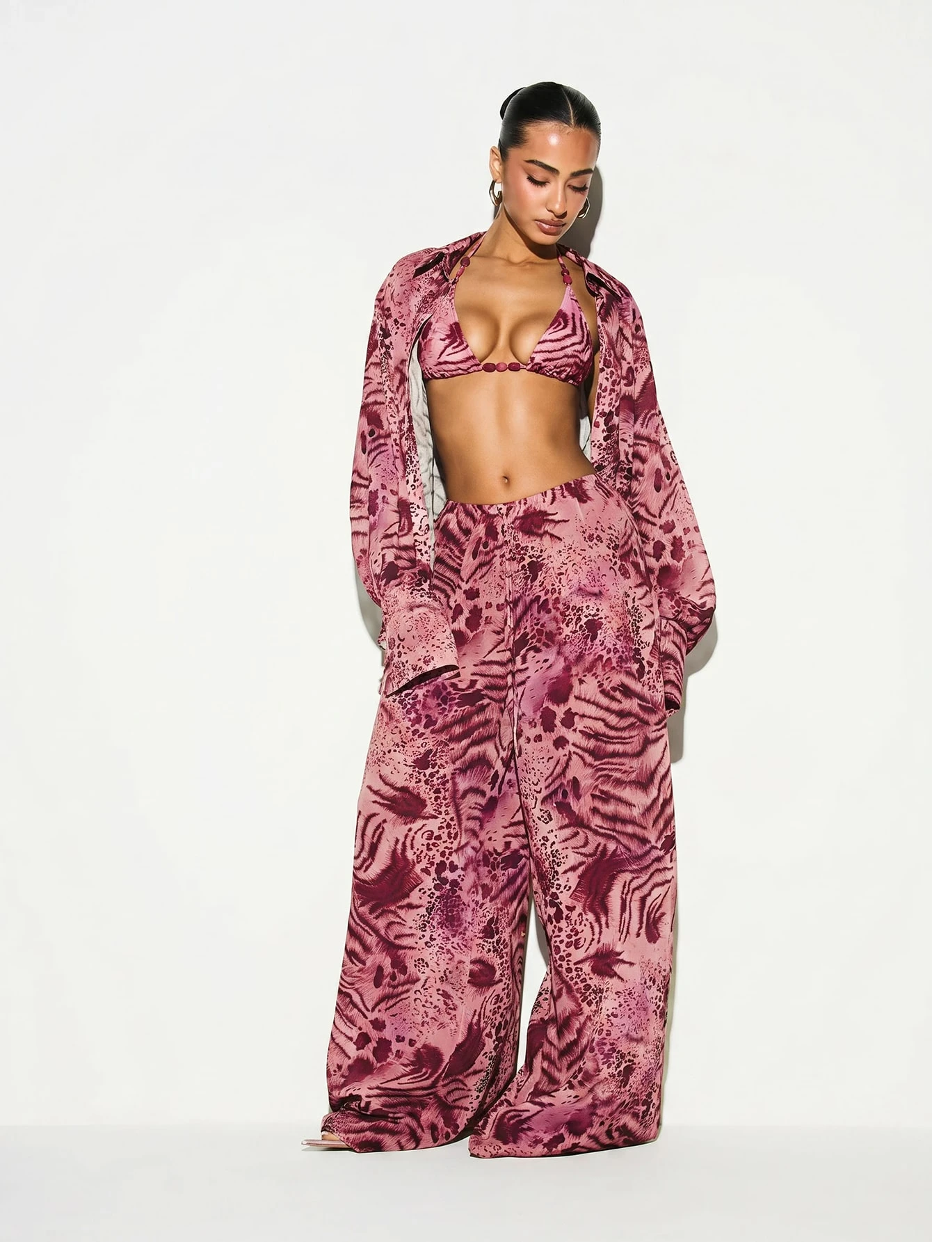 MIXED ANIMAL PRINT WIDE LEG TROUSER