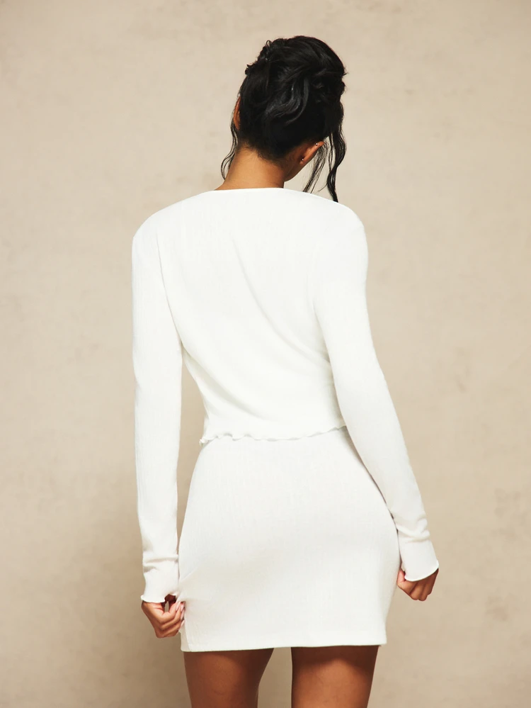 MISSGUIDED X Carli Bybel Pointelle Cardigan And Lace Trim Mini Dress Set