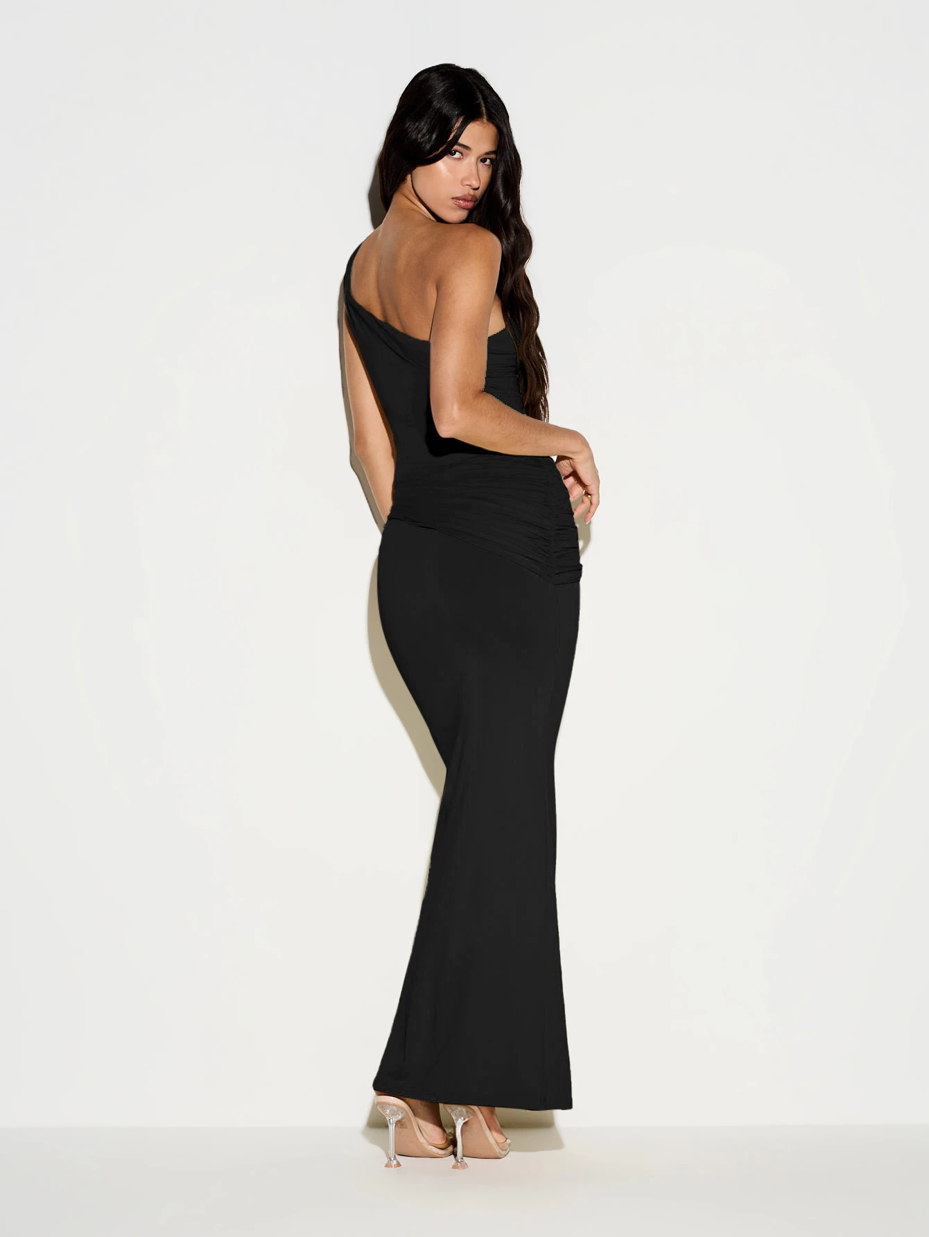 One Shoulder Maxi Dress With Gold Buckle Trim