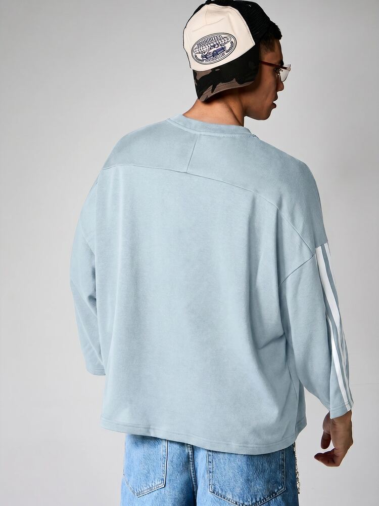 Oversized Drop Shoulder Sweatshirt With Stripe Sleeves Crew Neck Casual Long Sleeve Top