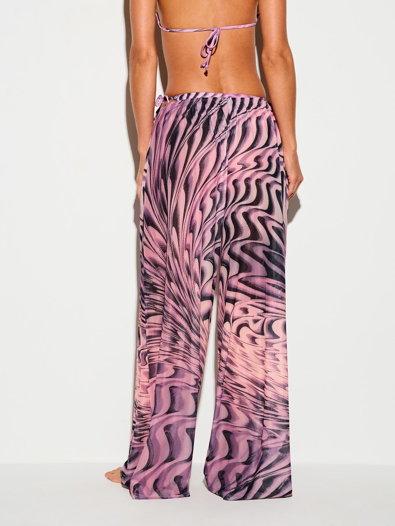 Wide Leg Mesh Trousers With Swirl Print
