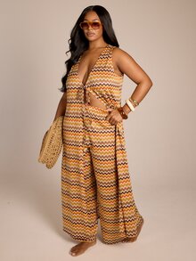 FASHION SZN Kaftán largo maxi de punto fino de ganchillo para playa, talla grande, estilo boho Ibiza, casual, con nudo delantero y corte holgado, para vacaciones, fiesta de verano y festival, solo el kaftán, pantalones se venden por separado - Marrón - Ver 4