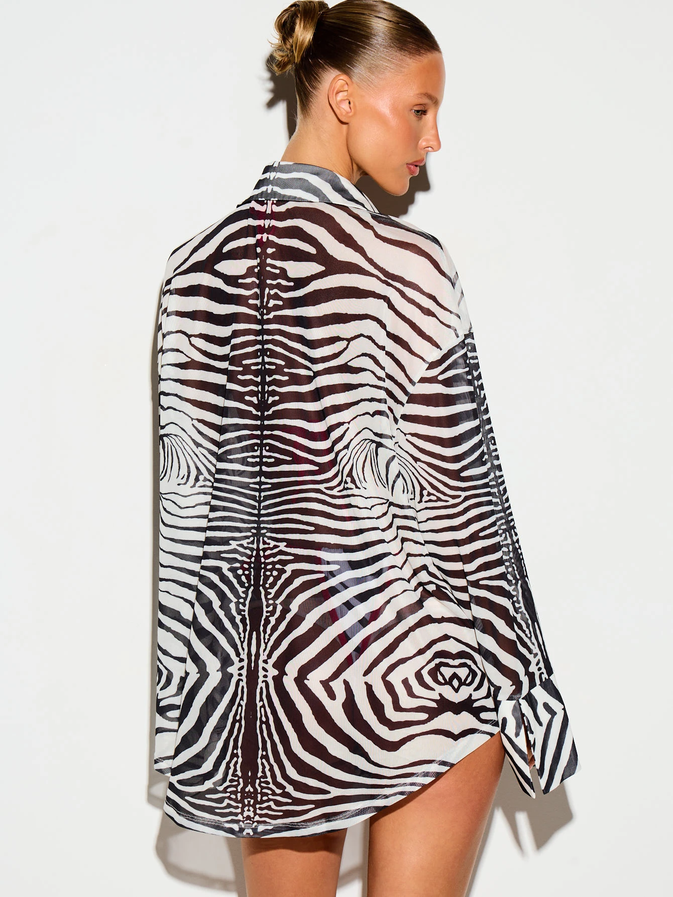 Zebra Print Mesh Shirt With Button Front