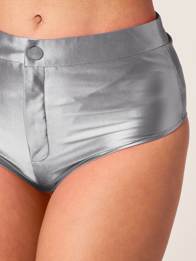 MISSGUIDED Satin High-Leg Hot Pants With Button Detail Mini Booty Shorts For Festival, Night Out, And Party