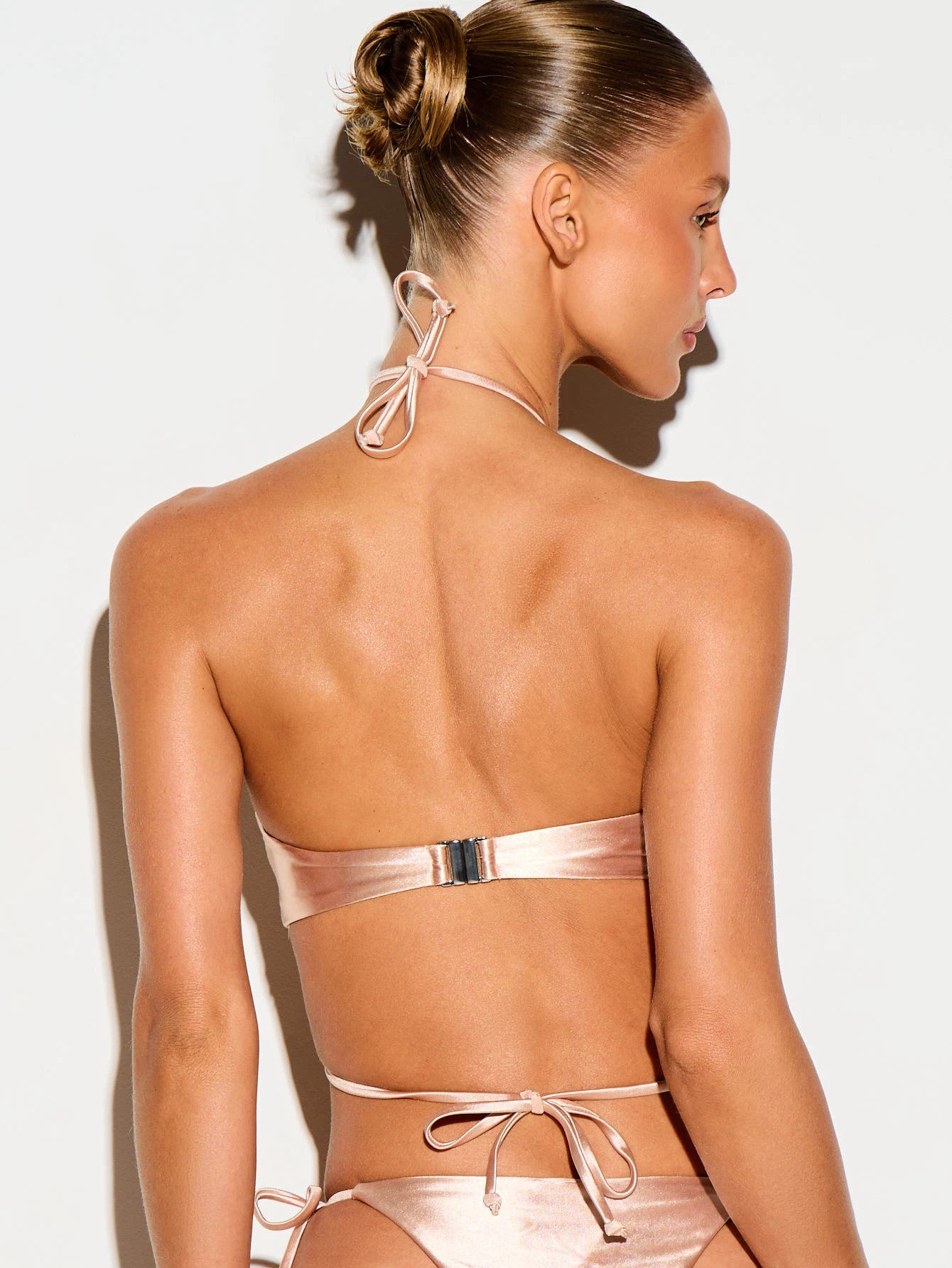 Satin Halter Bandeau Bikini Top With Ring Detail