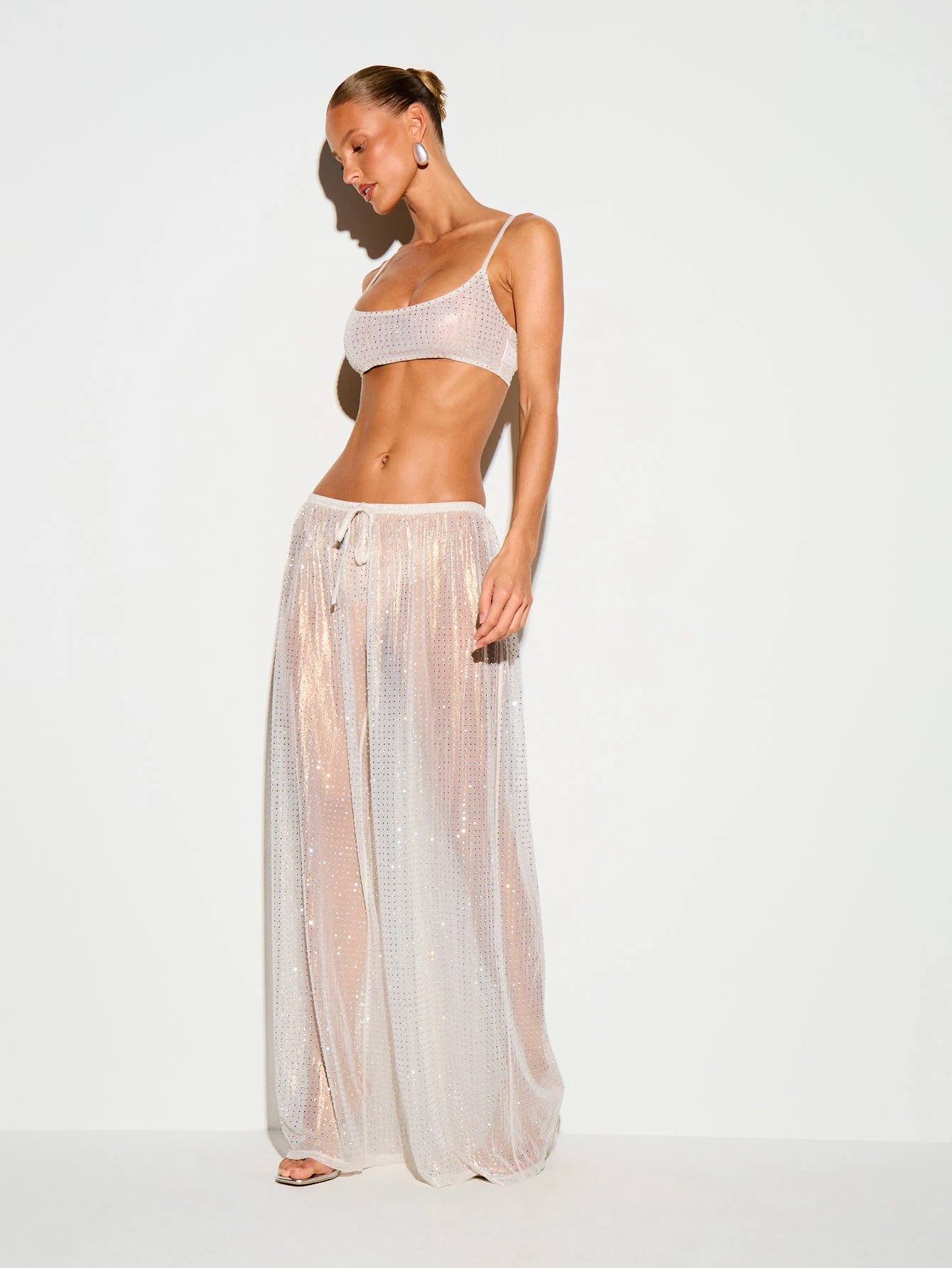 Sheer Mesh Bralette Top With Rhinestone Embellishment
