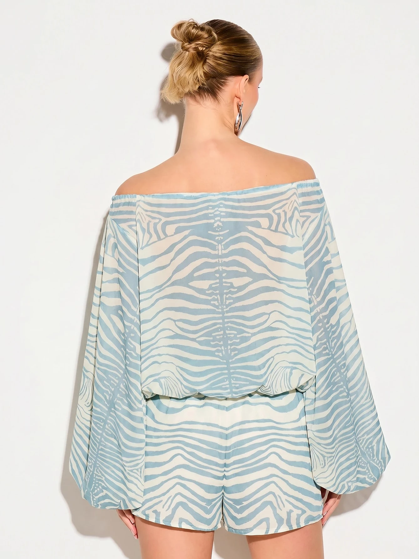 Off-Shoulder Zebra Print Blouse With Balloon Sleeves