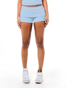 SUMWON WOMEN Celana Pendek Mini Berhiaskan Rhinestone Angel dengan Pinggang Lipat untuk Festival Musim Panas - Baby Blue - View 4