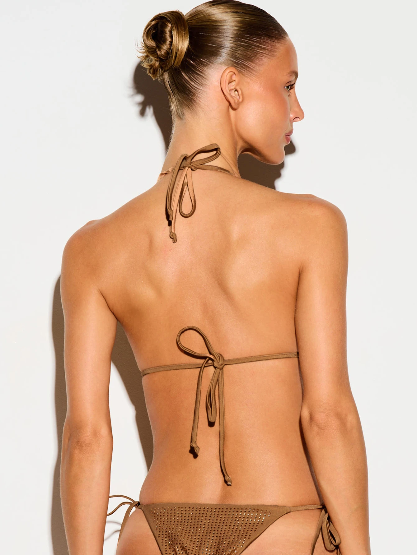 Triangle Bikini Set With Rhinestone Hotfix And String Ties