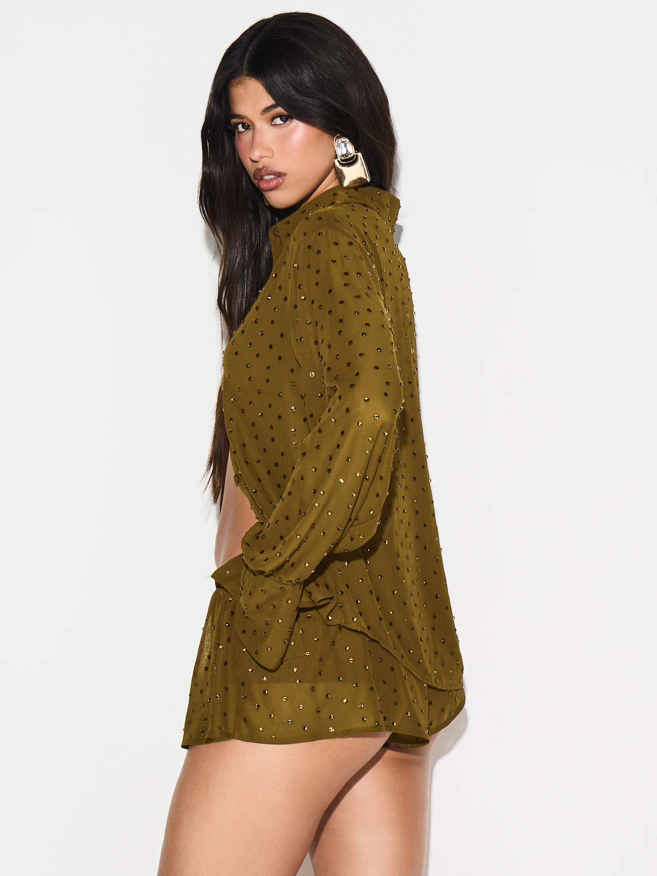 Floaty Shorts With Hot Fix Gold Stud Embellishment