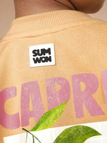 SUMWON Girls Co-Ord Cropped Tee And Wide-Leg Striped Trouser Set Capri Lemon Print Summer Vacation Outfit - Orange - View 6