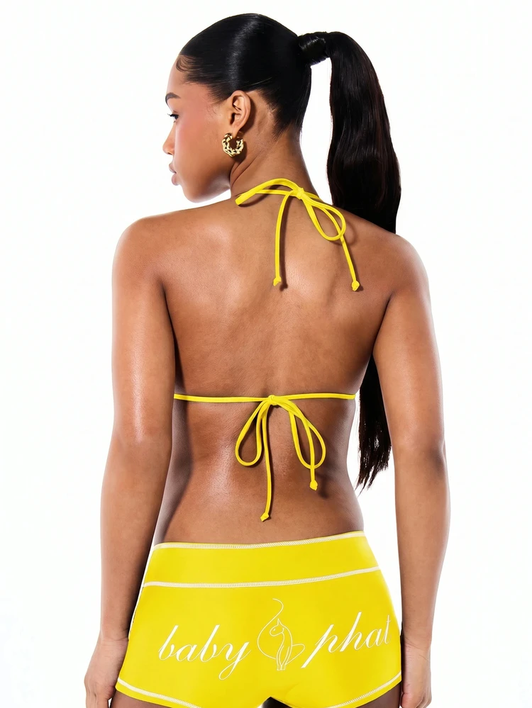BABYPHAT Trójkątny top bikini z kontrastowym przeszyciem i wiązaniem na szyi typu halter na plażę i letnie wakacje