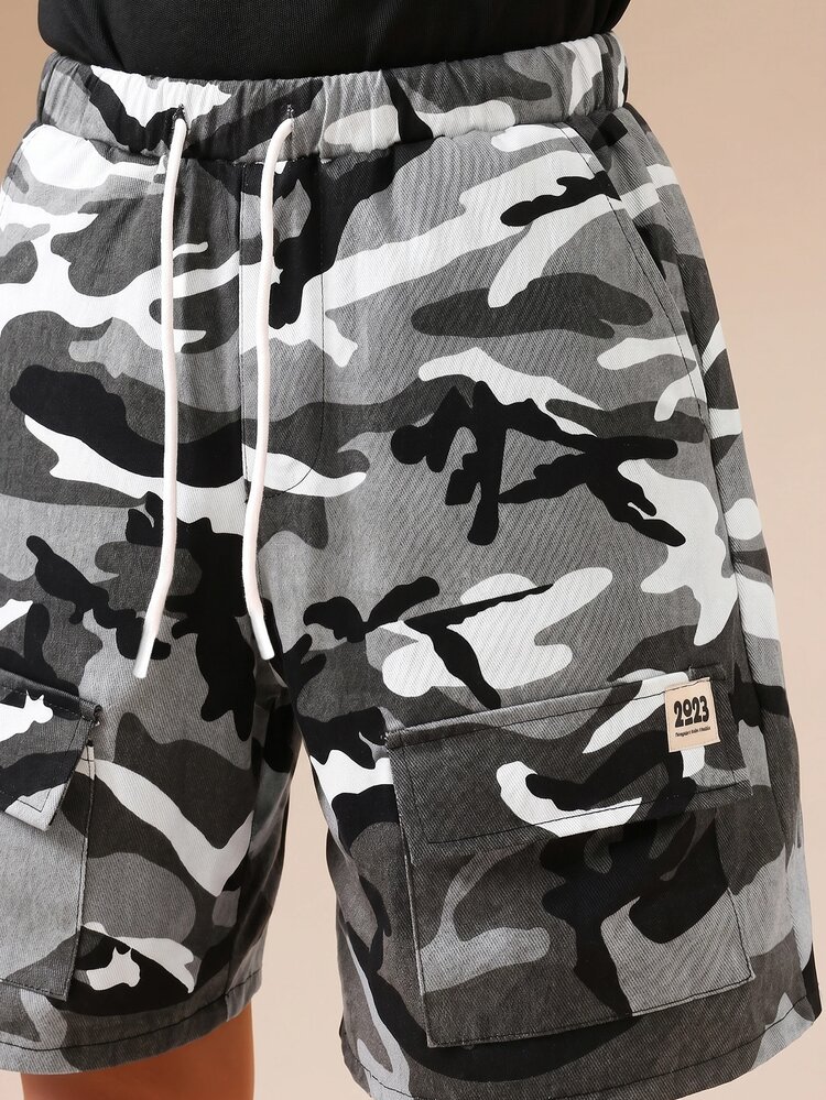 Tween Boys Camo Cargo Shorts With Drawstring Waist And Flap Pockets Summer Casual Camouflage