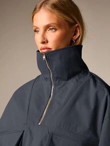 AiiRZ Oversized Half-Zip Track Top Jacket With Bellow Cargo Pockets And Balloon Sleeves Fall Layer - Navy Blue - View 4