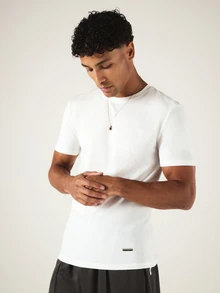 SUMWON Ottoman Rib Crew Neck Short Sleeve Slim Fit T-Shirt Ribbed Knit Texture Casual Everyday Essential Top - White - View 5
