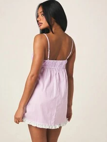 MISSGUIDED Pin Stripe Tie Front Baby Doll Sleep Dress With Ruffle Hem And Spaghetti Straps For Cozy Loungewear - Pink - View 6