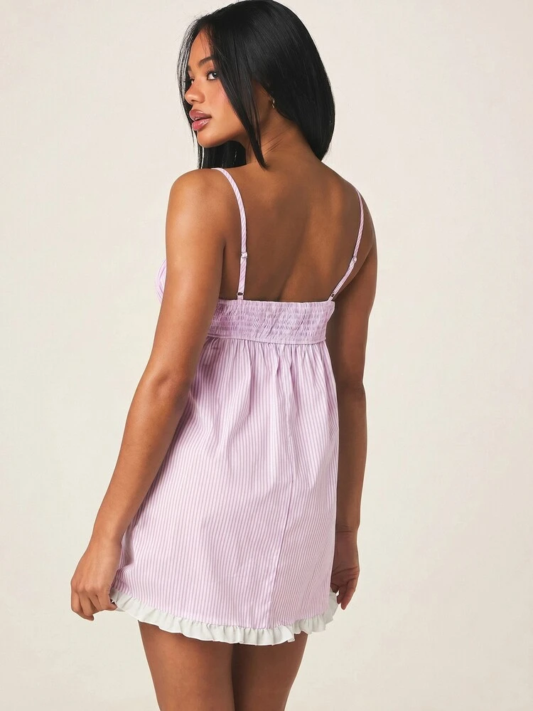 MISSGUIDED Pin Stripe Baby Doll Dress With Ruffle Hem