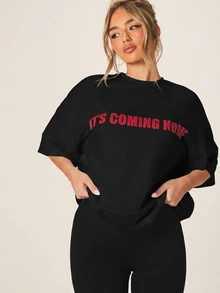 MISSGUIDED Its Coming Home Oversized Graphic T-Shirt With Bold Red Slogan Print And Drop Shoulder Design - Black - View 6