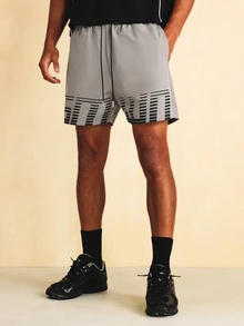 SUMWON Nylon Graphic Print Shorts With Drawstring Waist And Side Pockets Summer Casual Style - Grey - View 4
