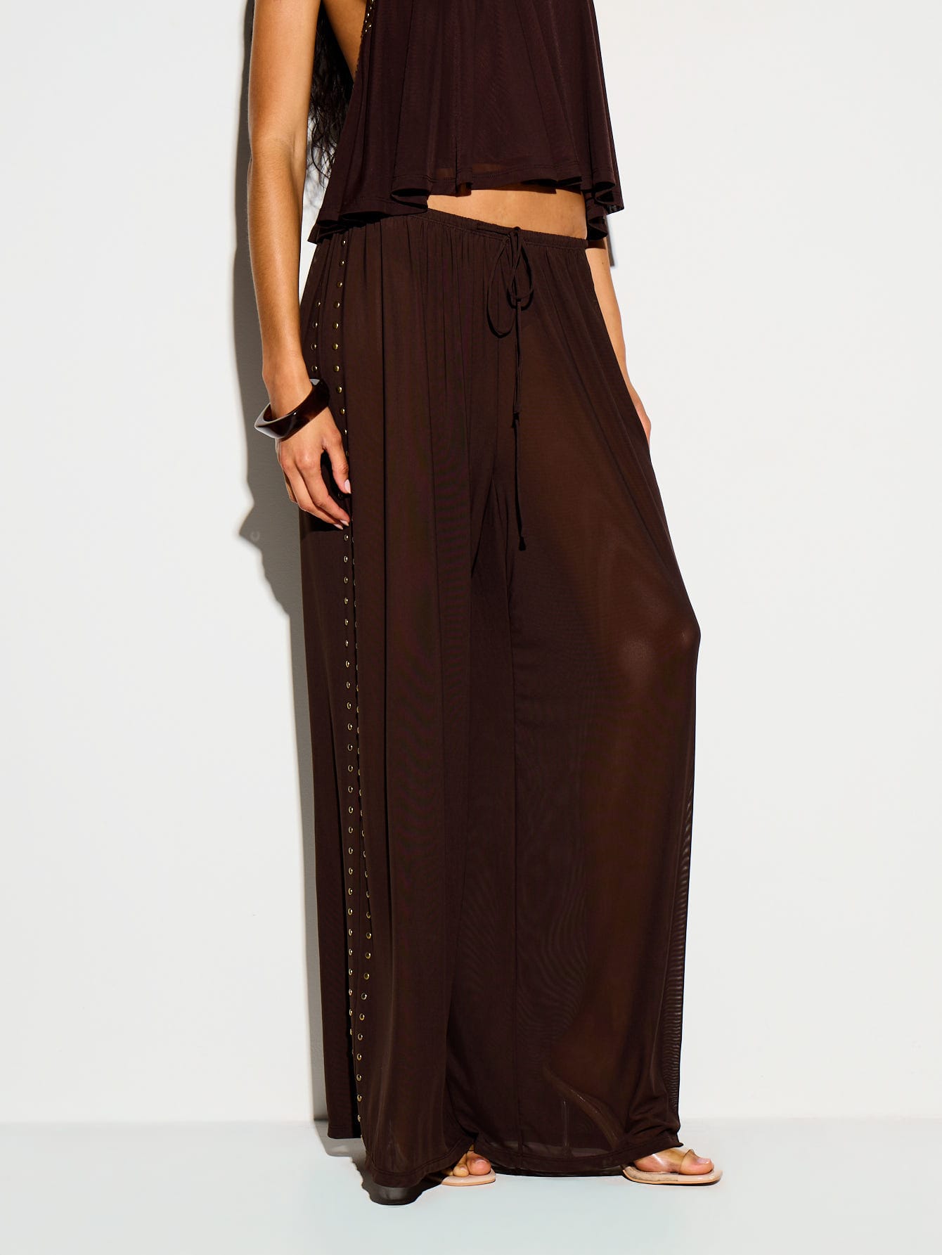 Wide Leg Trouser With Gold Stud Side Detail