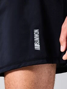 SUMWON Active Lab Running Shorts With Logo Print, Lightweight Athletic Fit, Mid-Thigh Length, Summer Training - Black - View 4