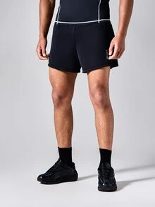 SUMWON Active Lab Running Shorts With Logo Print, Lightweight Athletic Fit, Mid-Thigh Length, Summer Training - Black - View 5