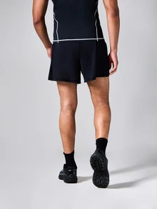 SUMWON Active Lab Running Shorts With Logo Print, Lightweight Athletic Fit, Mid-Thigh Length, Summer Training - Black - View 2