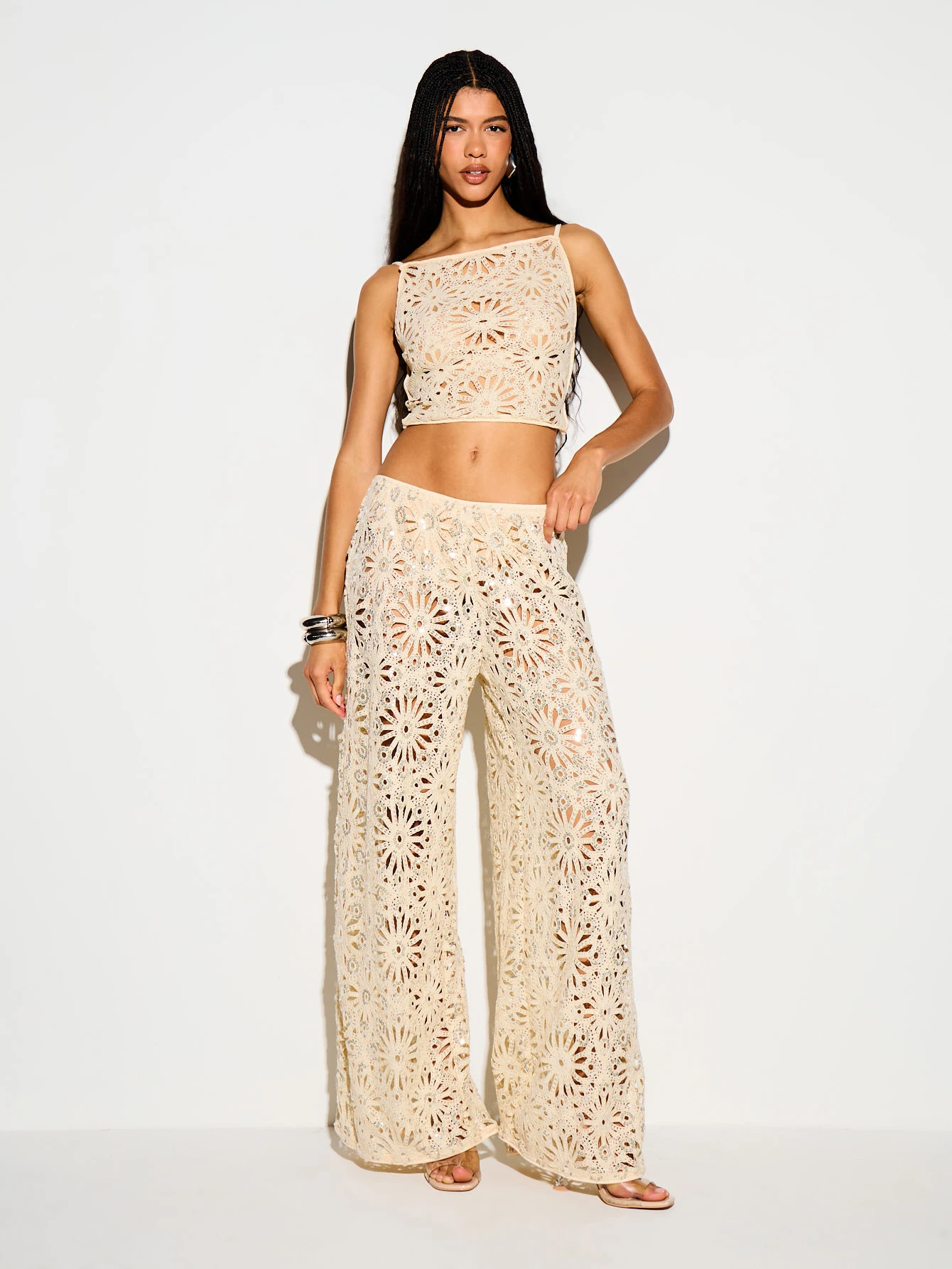 Sequin Crochet Crop Top With Strappy Back